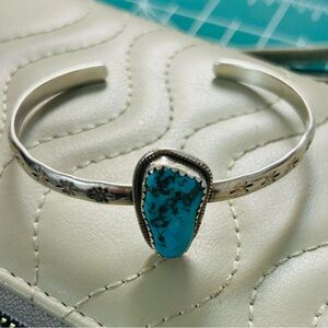 Raw genuine Turquoise sterling Silver 925 Cuff Bracelet